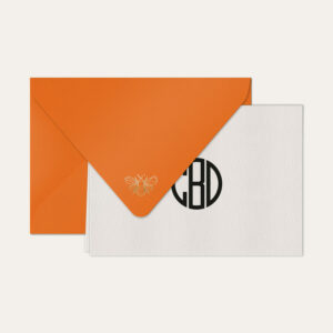 Papel de carta personalizado com monograma gatsby em preto e envelope laranja