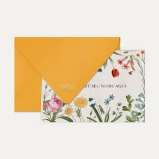 Papel de carta personalizado com ilustração botânica e envelope colorido