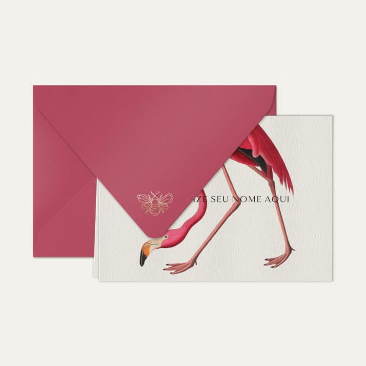 Papel de carta personalizado com ilustração de flamingo e envelope colorido