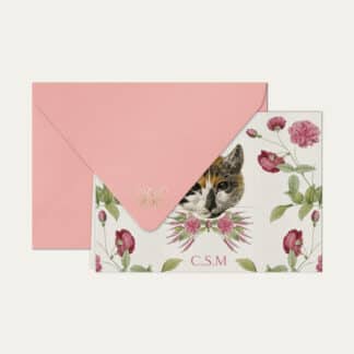 Papel de carta personalizado com ilustração de gato e envelope colorido