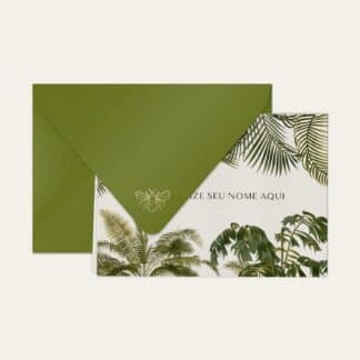 Papel de carta personalizado com ilustração de palmeiras e envelope colorido