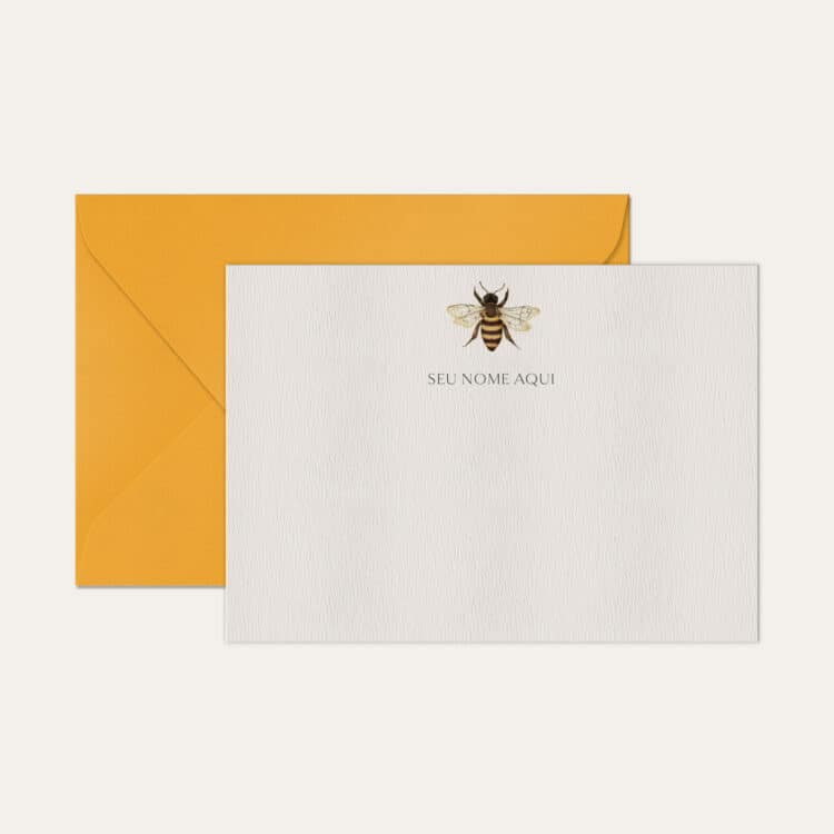 Papel de carta personalizado com ilustração de abelha e envelope amarelo