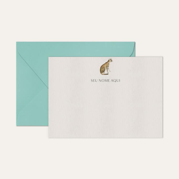 Papel de carta personalizado com ilustração de bengal e envelope azul tiffany