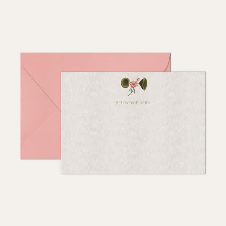 Papel de carta personalizado com ilustração de flor e envelope rosa bebe