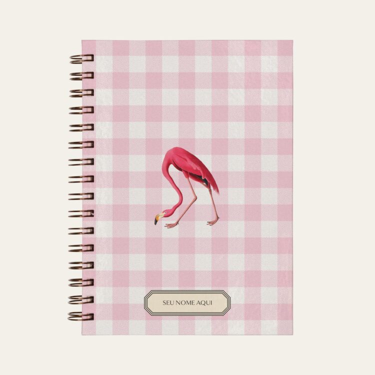 Planner personalizado A5 vichy rosa com flamingo