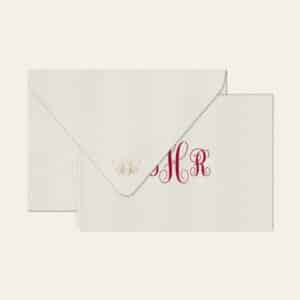 Papel de carta personalizado com monograma calligraphy em bordo e envelope branco