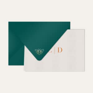 Papel de carta personalizado com monograma duo em laranja e envelope azul marinho