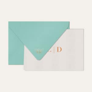 Papel de carta personalizado com monograma duo em laranja e envelope azul tiffany