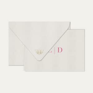 Papel de carta personalizado com monograma duo em pink e envelope branco