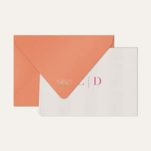Papel de carta personalizado com monograma duo em pink e envelope coral