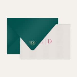 Papel de carta personalizado com monograma duo em pink e envelope azul petróleo