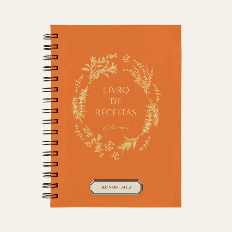Caderno personalizado A5 laranja com ilustração minimalista