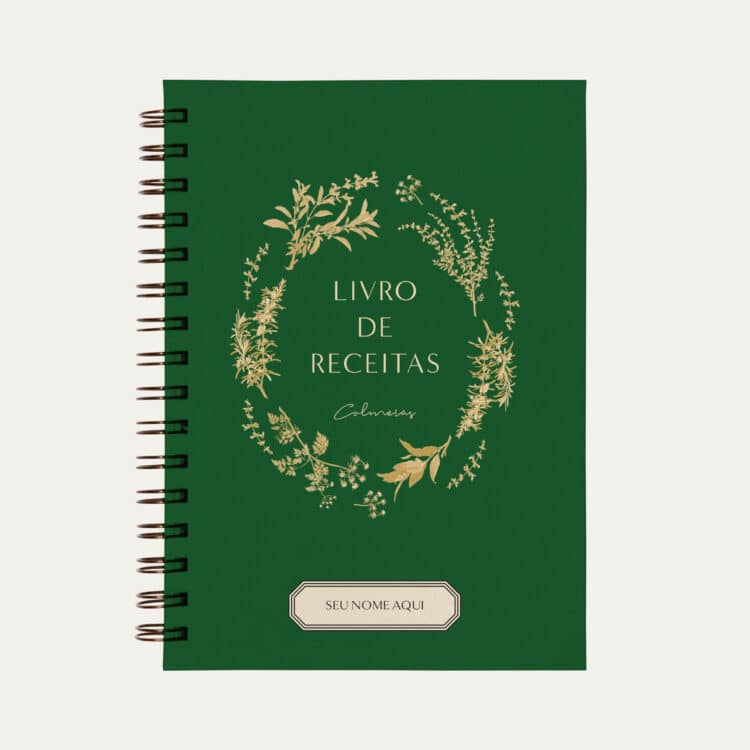 Caderno personalizado A5 verde escuro com ilustração minimalista