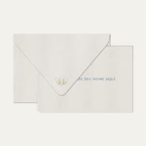 Papel de carta personalizado com nome clássico em petróleo e envelope branco