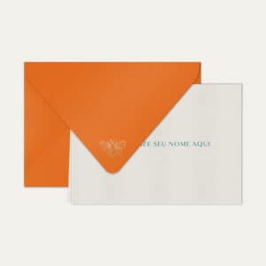 Papel de carta personalizado com nome clássico em azul petróleo e envelope laranja