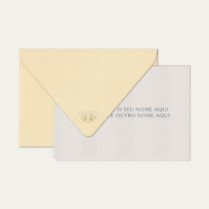 Papel de carta personalizado com nome casal em azul marinho e envelope bege