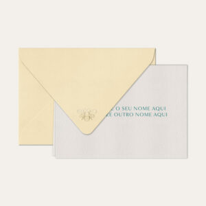 Papel de carta personalizado com nome casal em azul petróleo e envelope bege