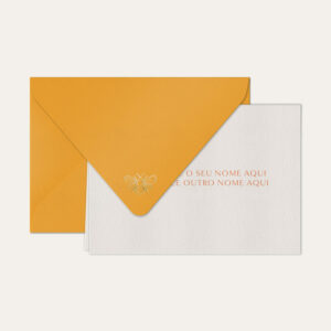 Papel de carta personalizado com nome casal em laranja e envelope amarelo