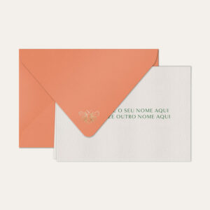 Papel de carta personalizado com nome casal em verde escuro e envelope coral