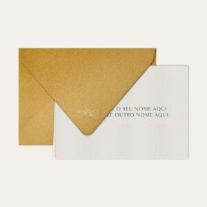 Papel de carta personalizado com nome casal em verde escuro e envelope dourado