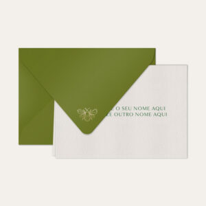Papel de carta personalizado com nome casal em verde escuro e envelope verde militar