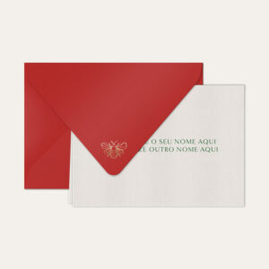 Papel de carta personalizado com nome casal em verde escuro e envelope vermelho