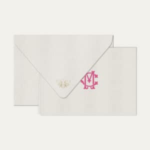 Papel de carta personalizado com monograma clássico em pink e envelope branco