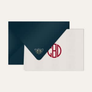 Papel de carta personalizado com monograma gatsby em bordo e envelope azul marinho