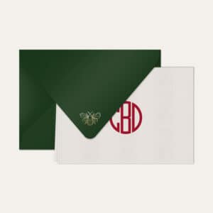 Papel de carta personalizado com monograma gatsby em bordo e envelope verde escuro