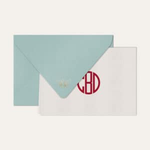 Papel de carta personalizado com monograma gatsby em bordo e envelope azul bebe