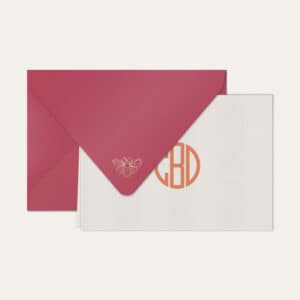Papel de carta personalizado com monograma gatsby em coral e envelope pink