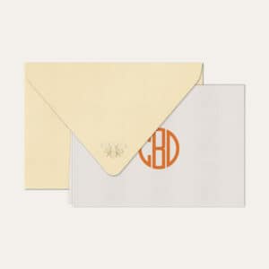 Papel de carta personalizado com monograma gatsby em laranja e envelope bege