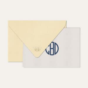 Papel de carta personalizado com monograma gatsby em azul marinho e envelope bege