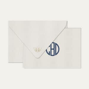 Papel de carta personalizado com monograma gatsby em azul marinho e envelope branco