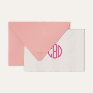 Papel de carta personalizado com monograma gatsby em pink e envelope rosa bebe