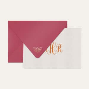 Papel de carta personalizado com monograma calligraphy em laranja e envelope pink
