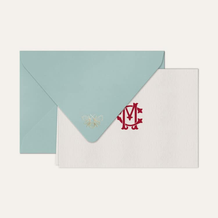 Papel de carta personalizado com monograma clássico bordo e envelope azul bebe