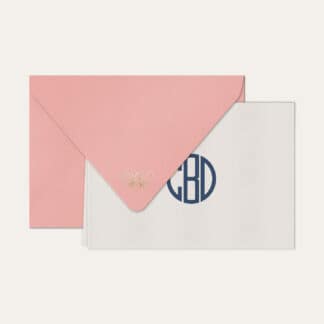 Papel de carta personalizado com monograma gatsy azul marinho e envelope rosa bebe