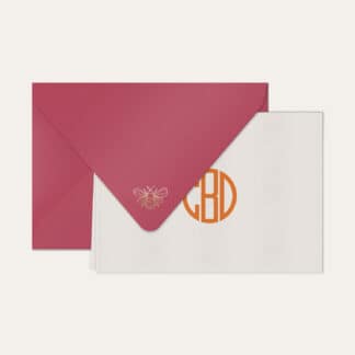 Papel de carta personalizado com monograma gatsby em laranja e envelope pink