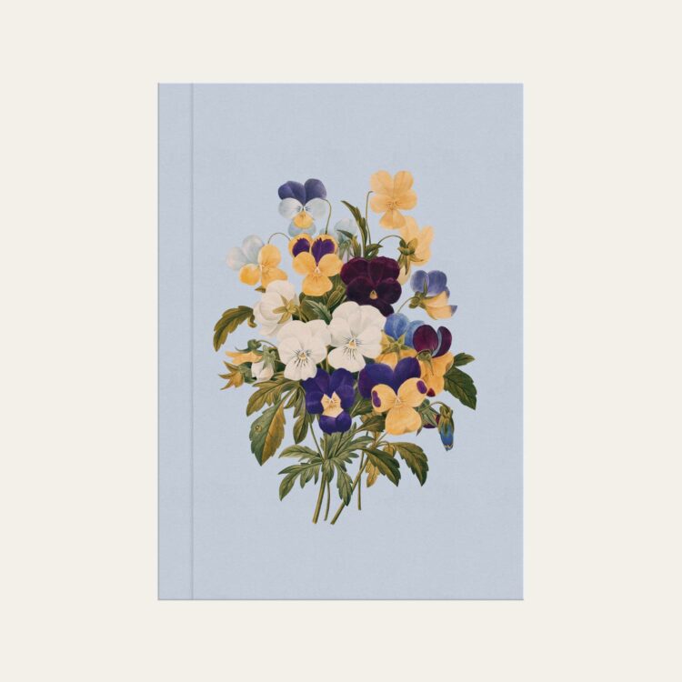 Caderno brochura com ilustração de flor amor perfeito Colmeias Design