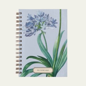 Planner personalizado com estampada botânica azul bebe com ilustração de flor agapanthus Colmeias Design