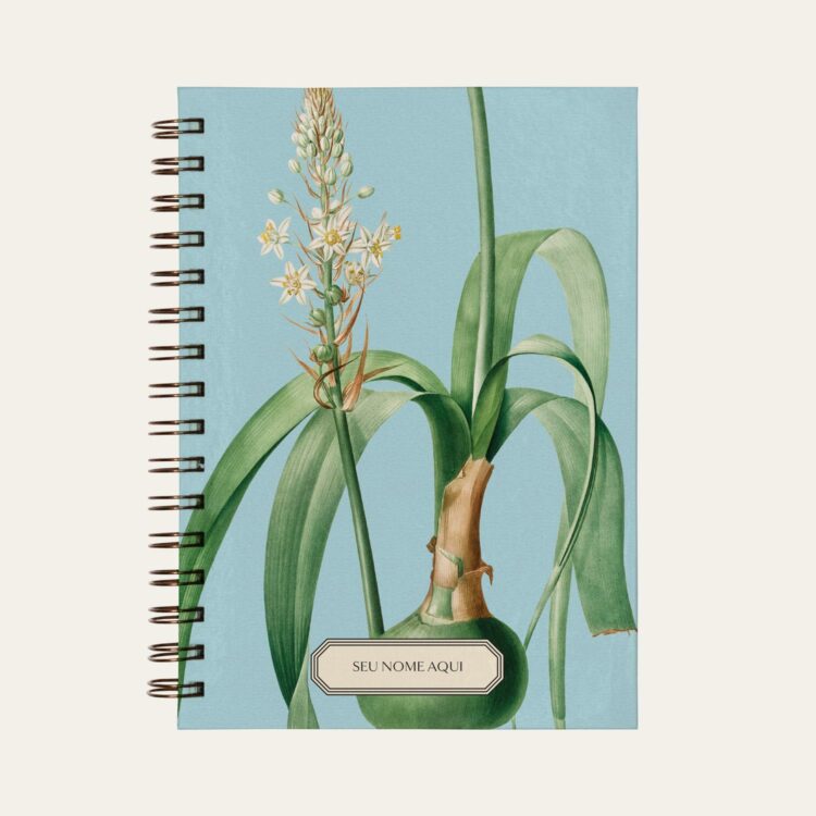 Planner personalizado com estampada botânica azul tifanny com ilustração de flor albuca Colmeias Design