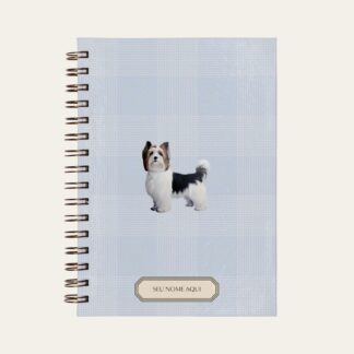 Planner personalizado com estampada xadrez azul bebe com ilustração de cachorro biewer terrier Colmeias Design