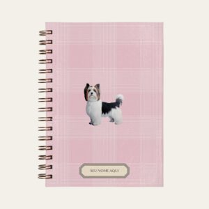 Planner personalizado com estampada xadrez rosa com ilustração de cachorro biewer terrier Colmeias Design