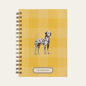 Planner personalizado com estampada xadrez amarelo com ilustração de cachorro dalmata Colmeias Design