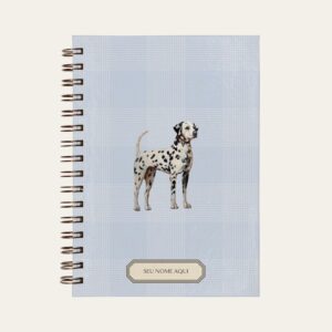 Planner personalizado com estampada xadrez azul bebe com ilustração de cachorro dalmata Colmeias Design