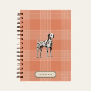Planner personalizado com estampada xadrez coral com ilustração de cachorro dalmata Colmeias Design