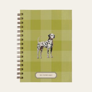 Planner personalizado com estampada xadrez verde com ilustração de cachorro dalmata Colmeias Design