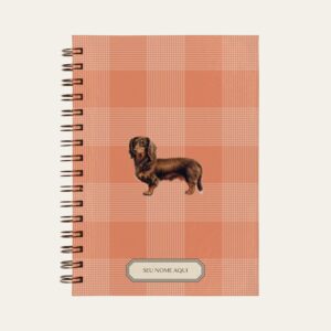 Planner personalizado com estampada xadrez coral com ilustração de cachorro daschund Colmeias Design