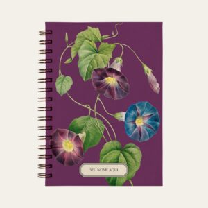 Planner personalizado com estampada botânica roxo com ilustração de flor ipomoea Colmeias Design